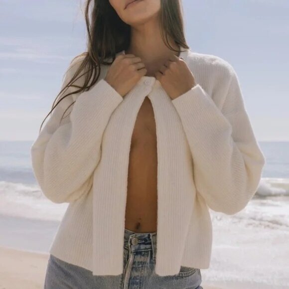 Daily Drills Sweaters - Daily Drills Single Button Long Sleeve Sweater in Cream